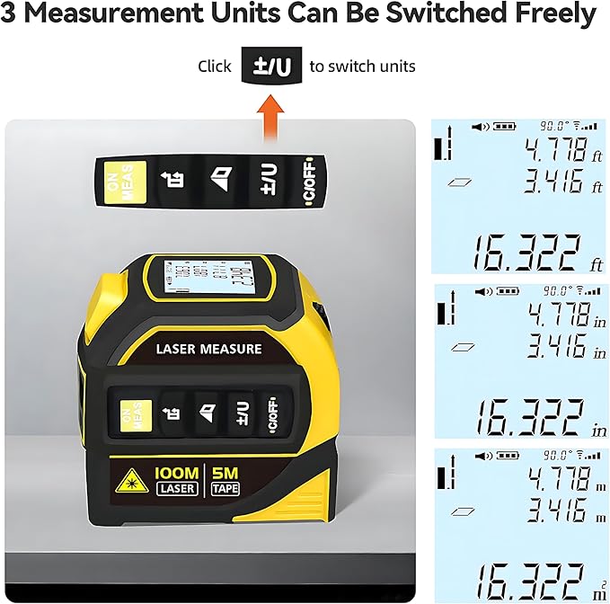 4-in-1 Digital Laser Tape Measure, 16FT Measuring Tape, 328ft Laser Distance - Image 3
