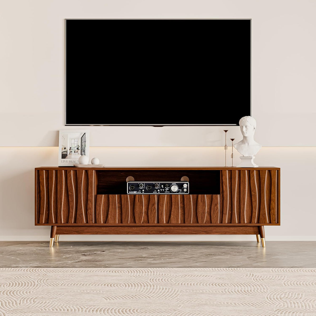 ATJafurn 66‘’ Brown Walnut Finish TV Stand
