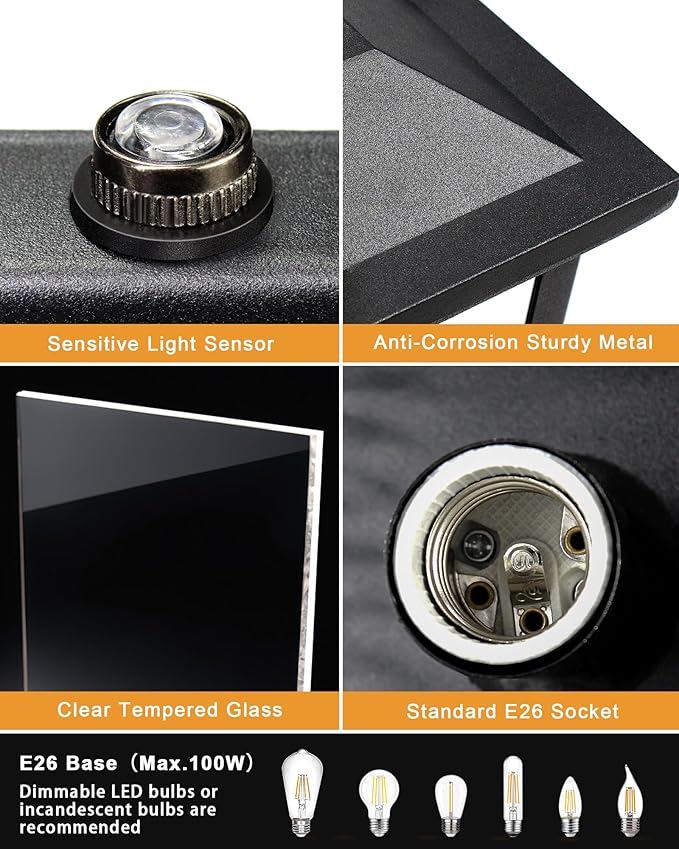 LTBLIGHT 2-Pack Dusk to Dawn Outdoor Light Fixtures, Modern Black Sensor Porch - Image 4