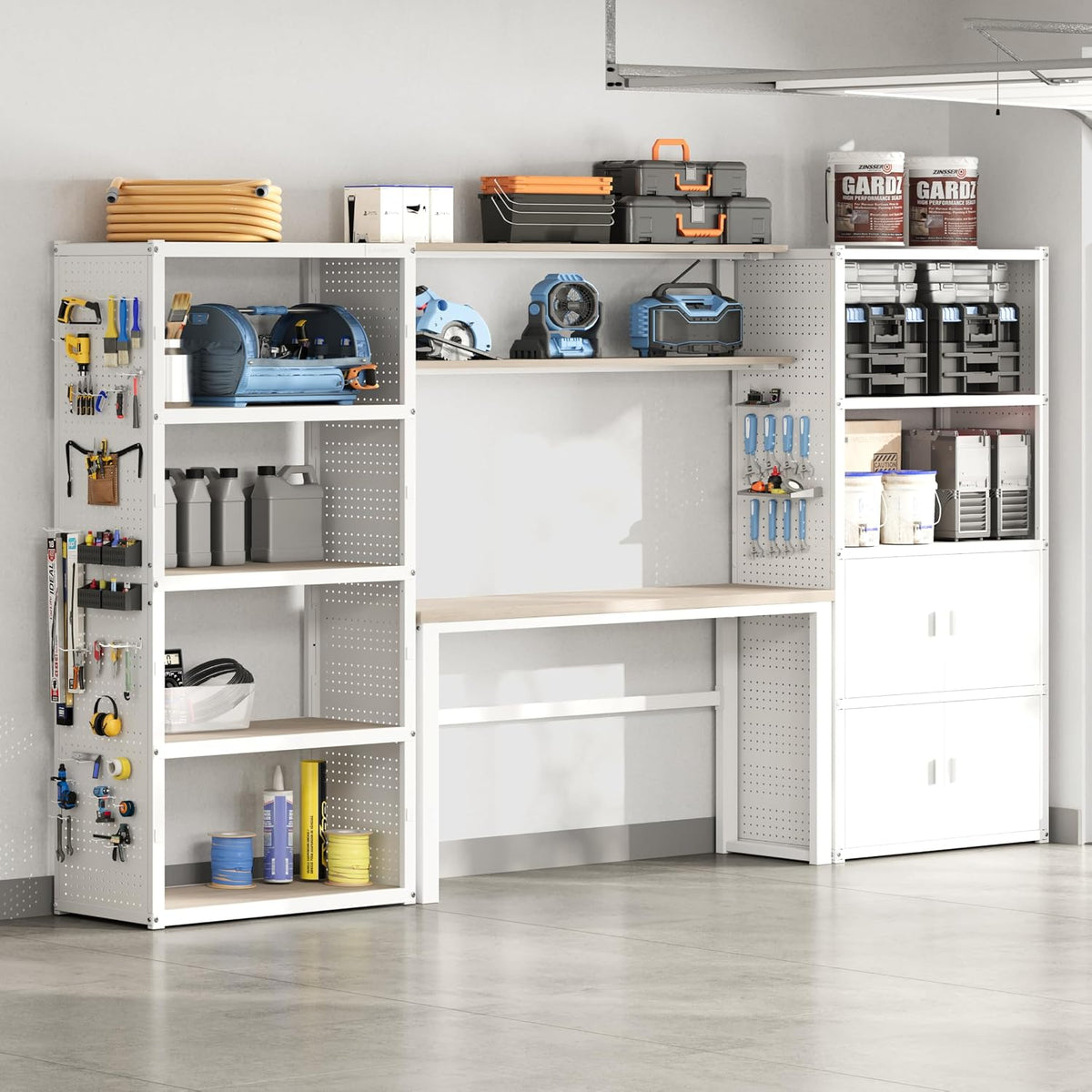 fleximounts 117"l modular garage storage cabinet with workbench, main product view