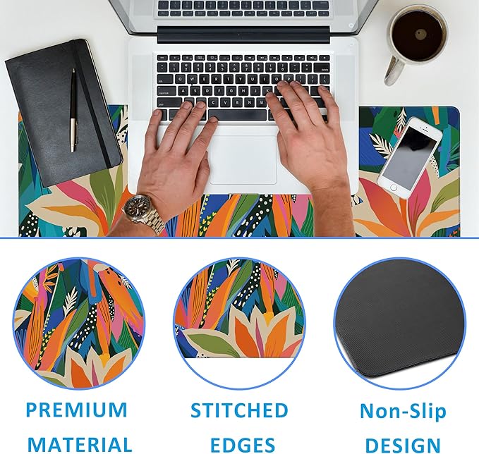 EOBKLAX Colorful Tropical Floral Large Gaming Mouse Pad, Waterproof Desk Mat - Image 3