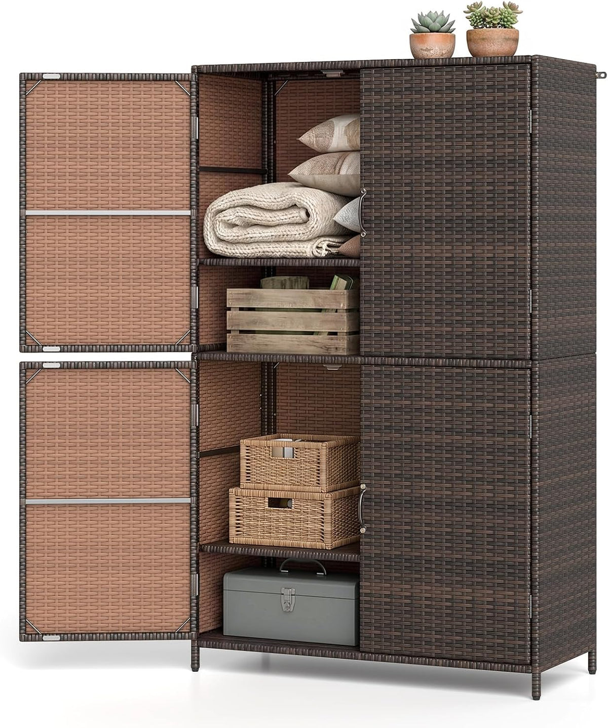 tangkula rattan outdoor storage cabinet with 2 adjustable, main product view