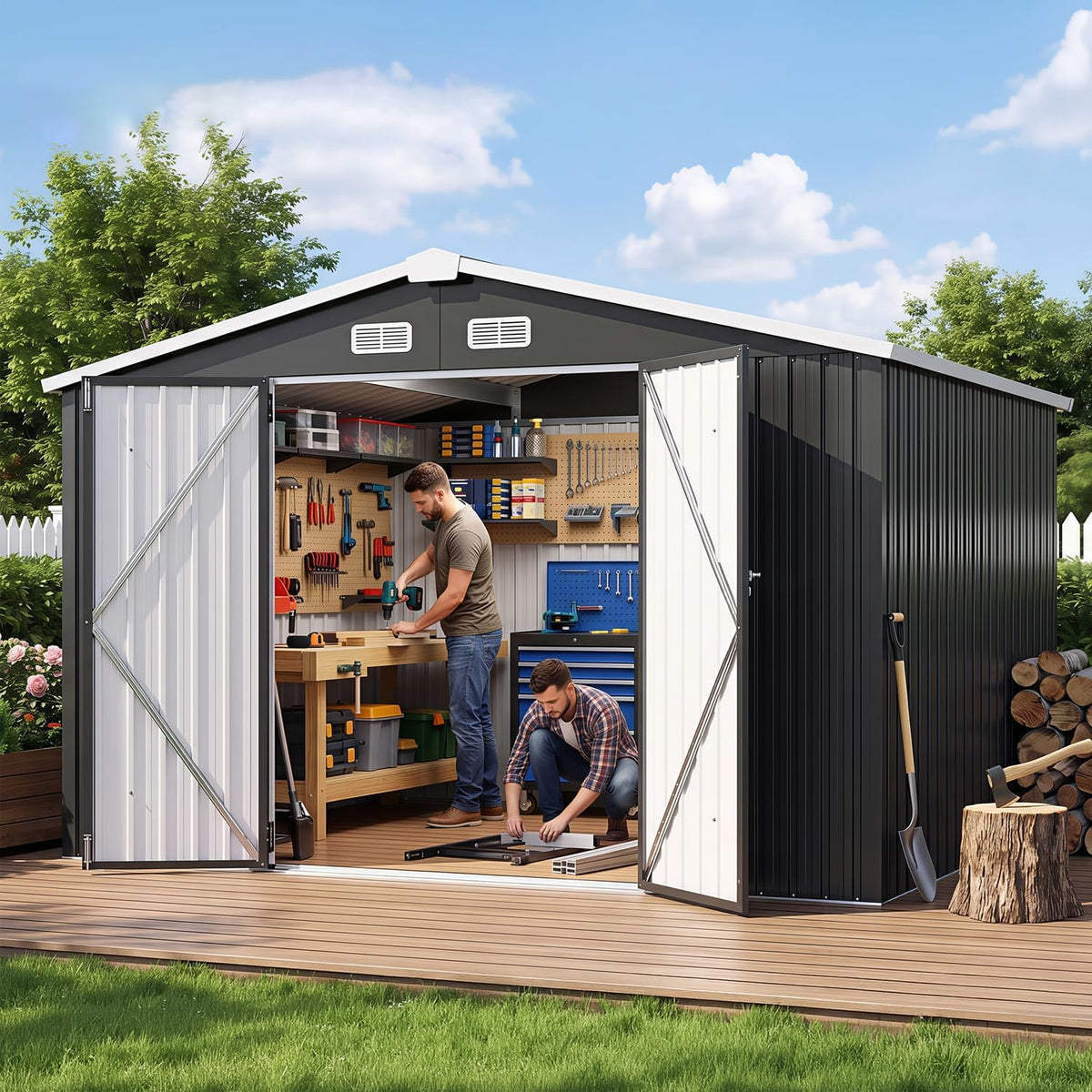 aoxun 10x8 ft shed outdoor storage shed, black, main product view