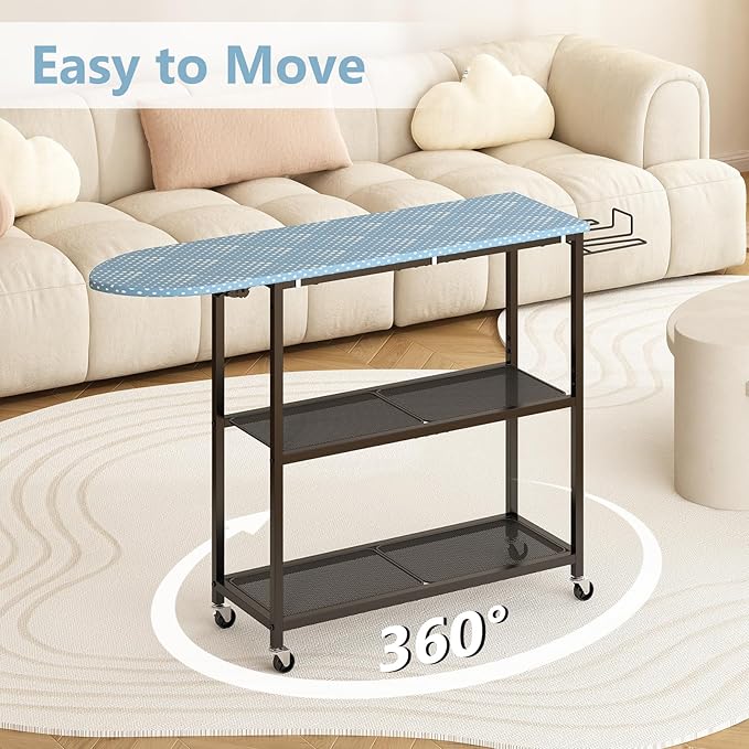 GILLAS Ironing Board with 2 Tier Storage Basket, Movable Ironing Board Full Size - Image 6