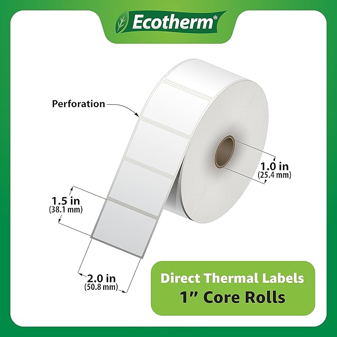 2" x 1.5" Thermal Labels | 4 Rolls | 5280 Labels | fits Zebra, Offnova Thermal - Image 3