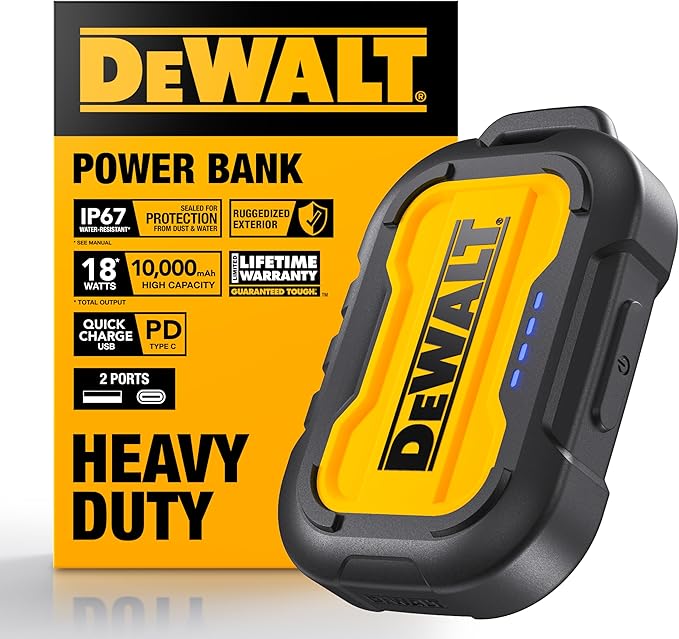 DEWALT Heavy Duty Portable Charger, Power Bank, Travel Worksite 10, 000 mAh by DEWALT
