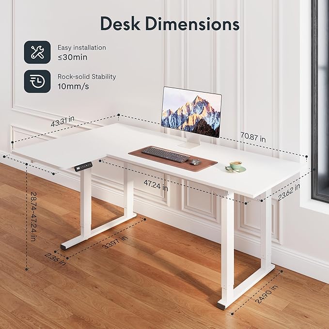 SANODESK 4-Leg L Shaped Standing Desk, Electric Height Adjustable Desk - Image 3