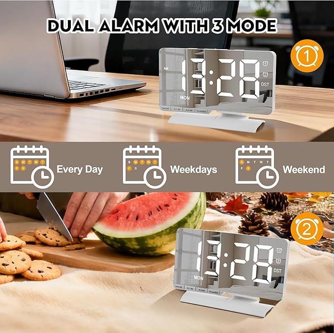 SZELAM Digital Clock, Alarm Clock Bedside, 7.3'' Large LED Mirror - Image 7