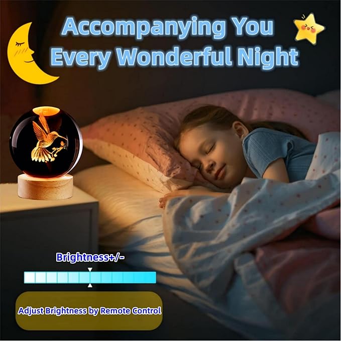 Conalisk 3D Hummingbird Crystal Ball Lamp, Lifelike 3D LED Bird Night Light - Image 4