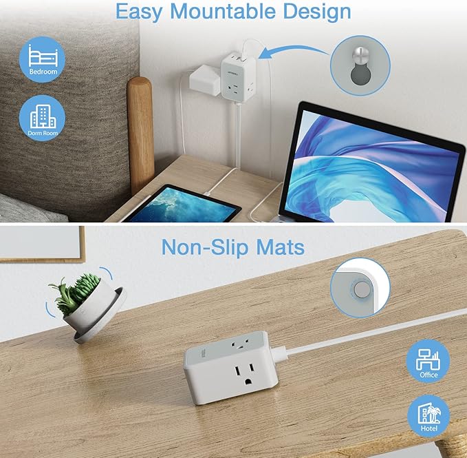 Ultra Thin Flat Extension Cord 10 FT, TESSAN Small Flat Plug Power Strip - Image 6