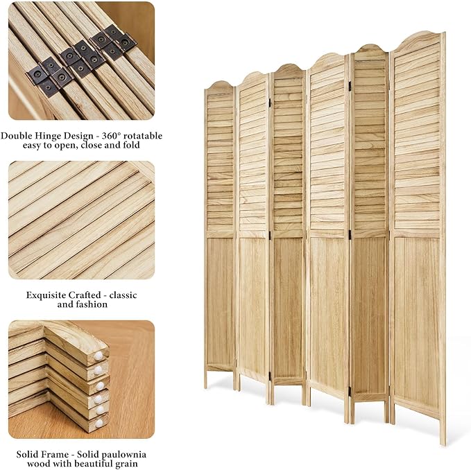 Room Dividers, 5.75Ft Individual Privacy Screens Foldable Wooden Louver & MDF - Image 4