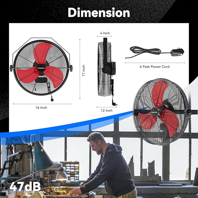 2600 CFM 14 inch Outdoor High Velocity Wall Mounted Fan, 3-Speed Metal Fans - Image 3