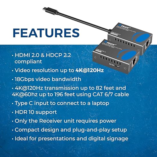 OREI 4K 120Hz USB-C to HDMI Over Cat6/7 Ethernet Extender, Presentation - Image 7