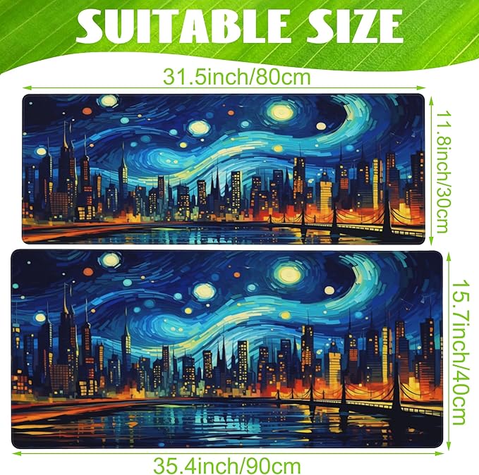 Eflxamz Desk Pad, City Starry Night Desk Mat, Abstract Oil Painting Large - Image 2