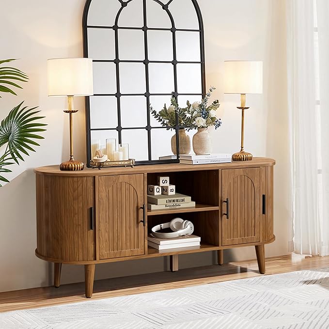 Mxtxmy 51" Fluted TV Stand, Mid-Century Modern Entertainment Center - Image 3