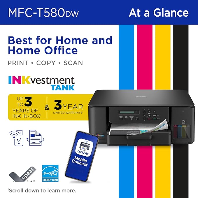 Brother INKvestment Tank 580 Wireless Color Inkjet All-in-One Printer | - Image 2