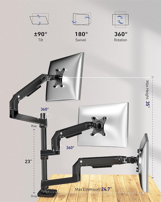 Ergounion Triple Monitor Mount, Holds Screens up to 40 Inches and 25 lbs - Image 4