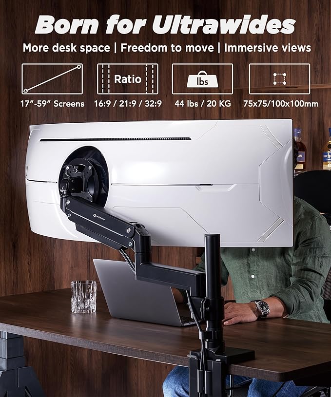 ULTRARM Heavy Duty Monitor Arm for Ultrawide Monitors up to 57" and 44 lbs - Image 2
