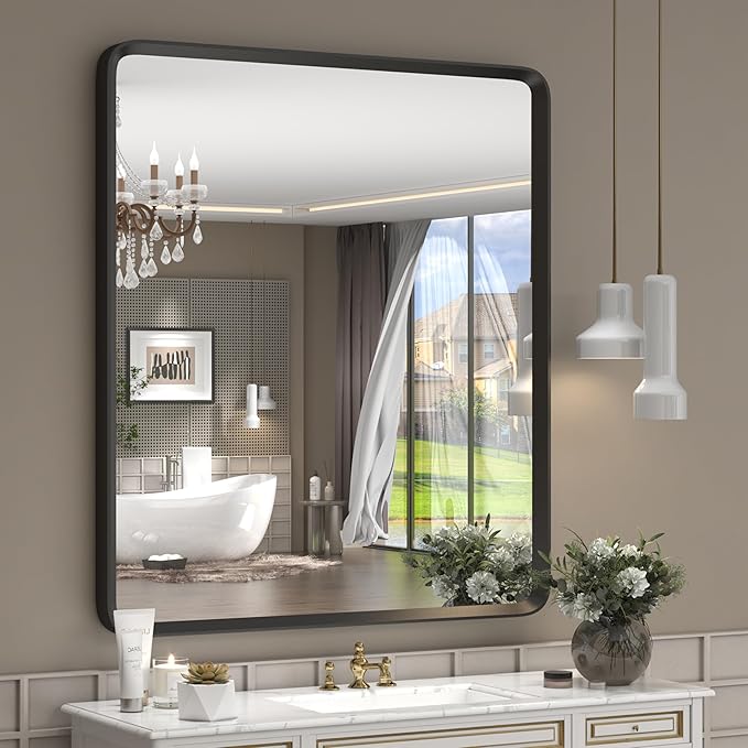 28x32 Inch Black Matte Framed Mirror by GOLOMO