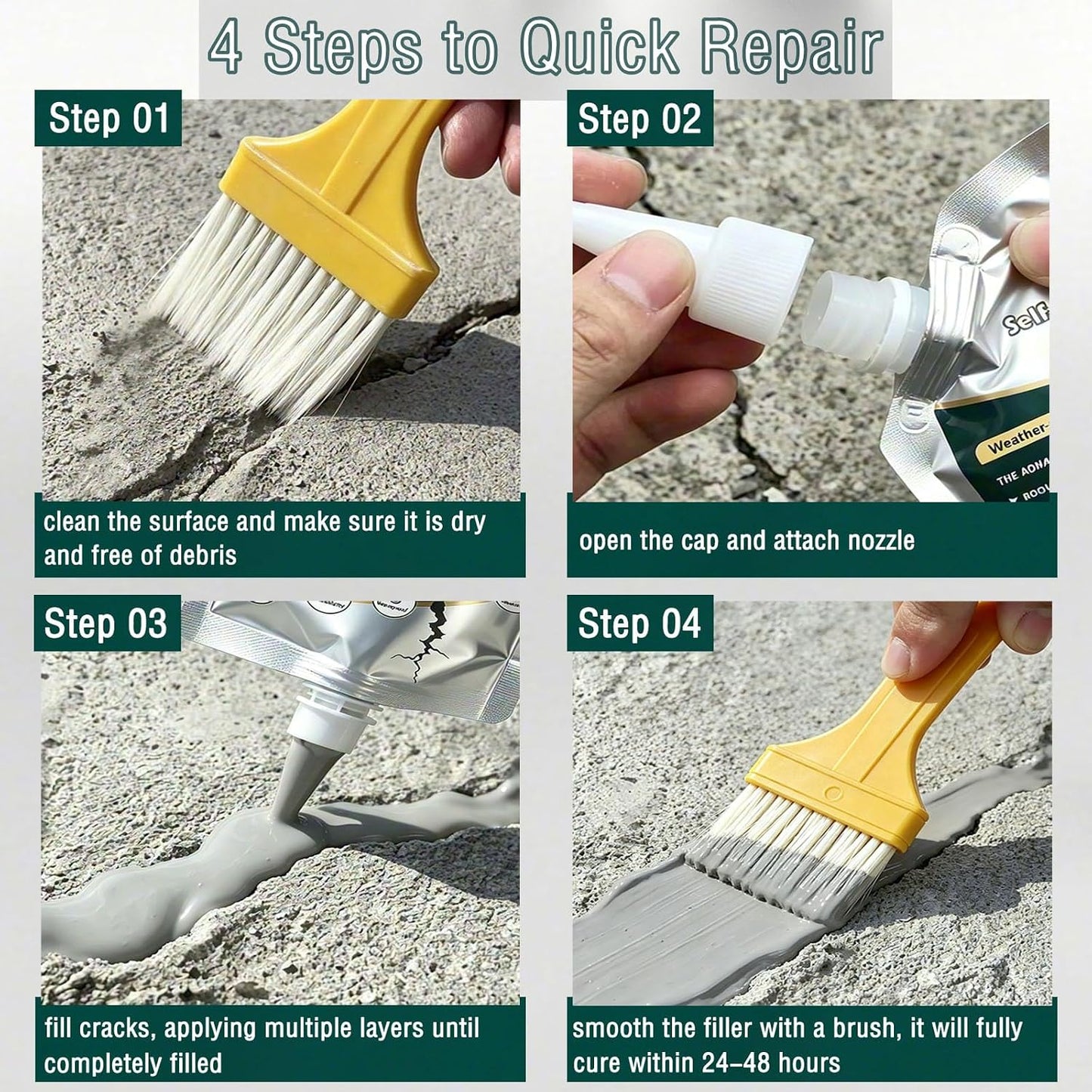 3-Pack Self Leveling Concrete Crack Filler Kit, High Elasticity Asphalt Crack Filler Driveway Sealer, Waterproof Cement Crack Filler Outdoor Caulk for Effectively Repair Concrete Patch - 31.74oz