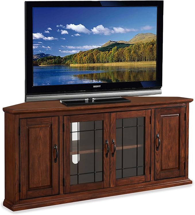 Leick Home Riley Corner TV Stand 60 in, Burnished Oak, Solid Wood, Beveled by LeickFurniture