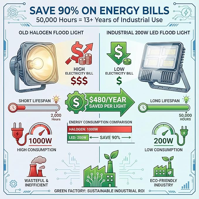 XXBSAZ 200W LED Flood Light Outdoor, High Output Plug-in & Hardwired Commercial - Image 5