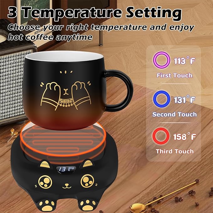 PUSEE Coffee Mug Warmer & Cute Cat Mug Set, Coffee Cup Warmer - Image 2