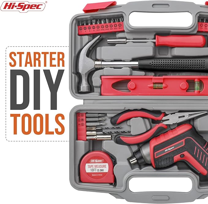 Hi-Spec 35pc Red Tool Kit with 3.6V USB Electric Screwdriver and Drill Set. - Image 4