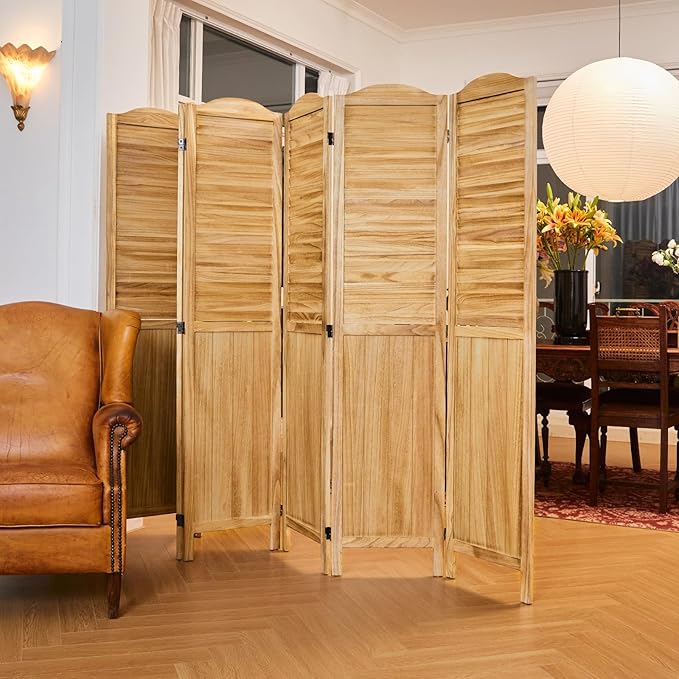 Room Dividers, 5.75Ft Individual Privacy Screens Foldable Wooden Louver & MDF - Image 2