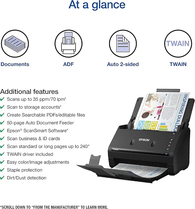 Epson Workforce ES-400 II Color Duplex Desktop Document Scanner - Image 6