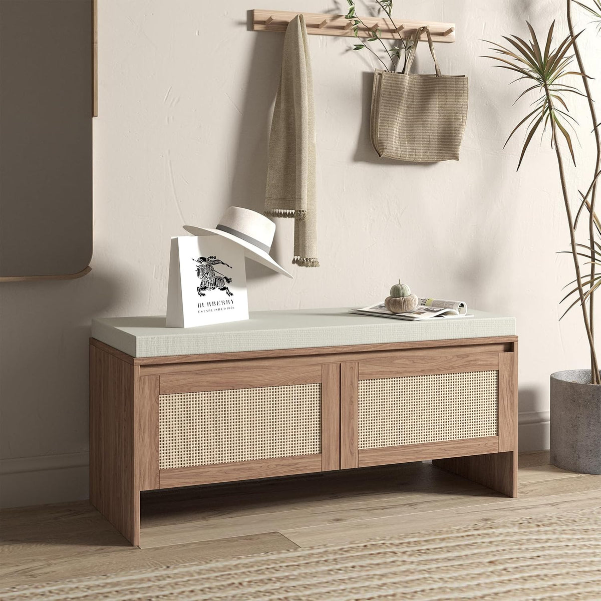 softsea 39.4" shoe storage bench with rattan doors, main product view