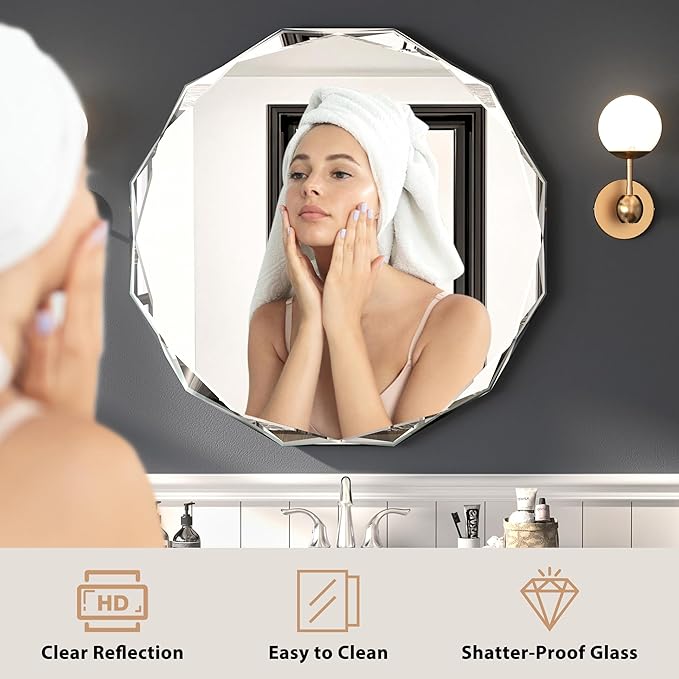 Bathroom Mirrors for Over Sink, Round Frameless Mirrors for Wall, 20x20 Inch - Image 3
