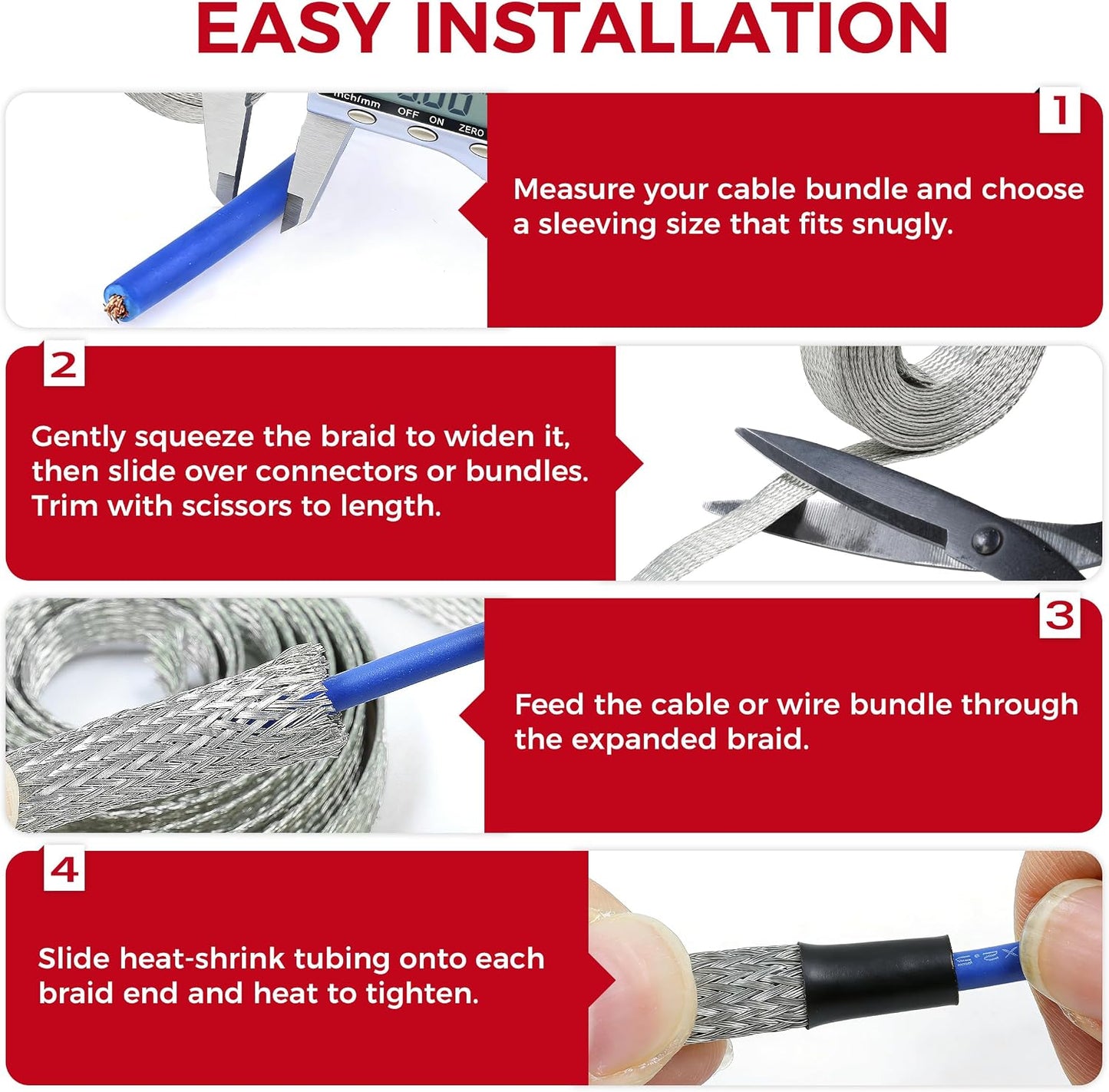 Tinned Copper Braid Wire Shielding Ground Strap Metal Cable Sleeve Expandable Flexible Flat Mesh (5/16 in Wide(0.20 in Dia)-115ft)