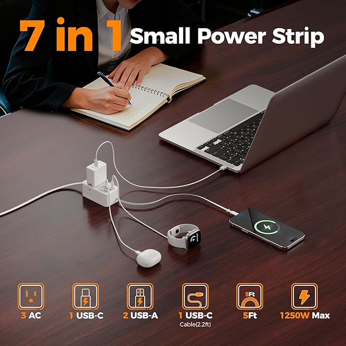 TESSAN Small Flat Plug Power Strip - Image 4