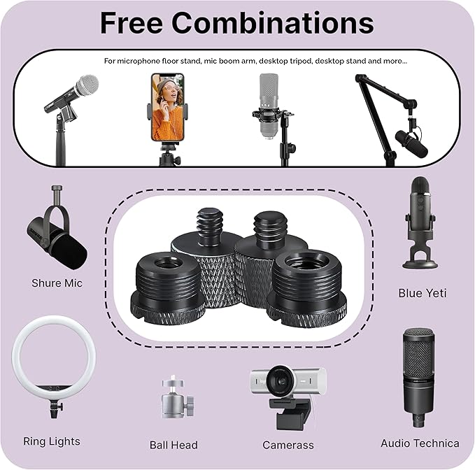 IXTECH Mic Stand Adapter Set 8 pieces Metal Microphone Stand Screw Thread - Image 7