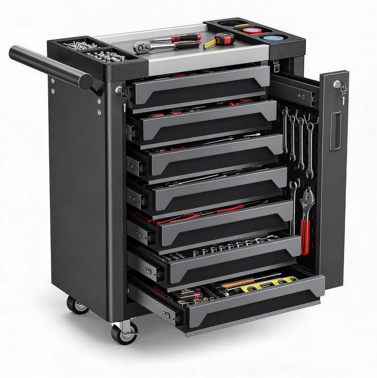7 drawer rolling tool chest, side drawer, main product view