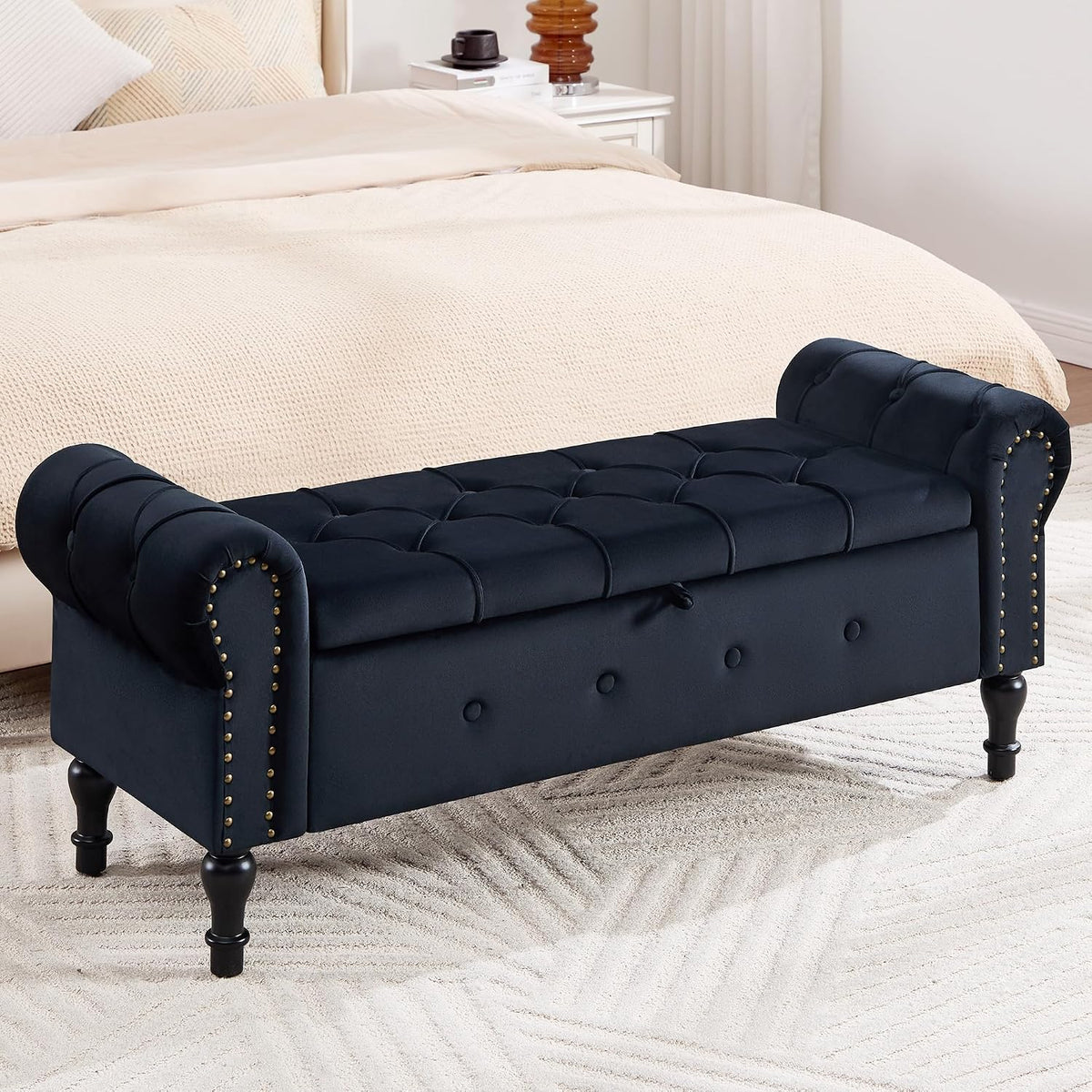 storage bench 51" velvet end of bed benches, main product view