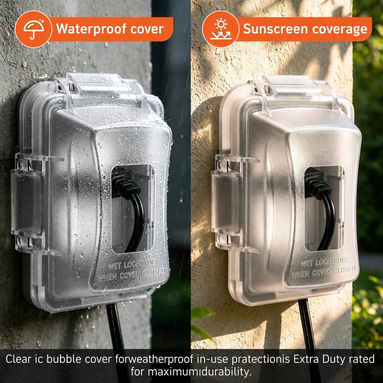 XNHTAI 1-Gang In-Use Weatherproof Outlet Cover, Outdoor Electrical Outlet Cover for Exterior Use, Horizontal or Vertical, Fits Duplex, Decorator and Toggle Switch, Clear