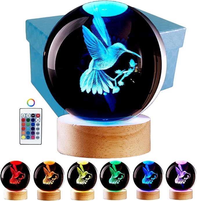 Conalisk 3D Hummingbird Crystal Ball Lamp, Lifelike 3D LED Bird Night Light by Conalisk