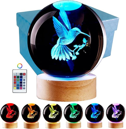 Conalisk 3D Hummingbird Crystal Ball Lamp, Lifelike 3D LED Bird Night Light by Conalisk