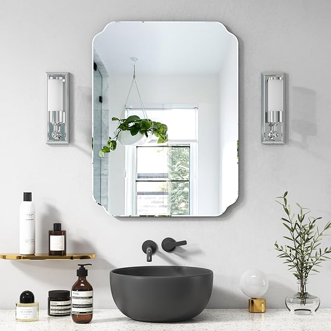 Bathroom Mirrors for Over Sink, Frameless Mirrors for Wall, 24x18 Inch Beveled by JACUKO