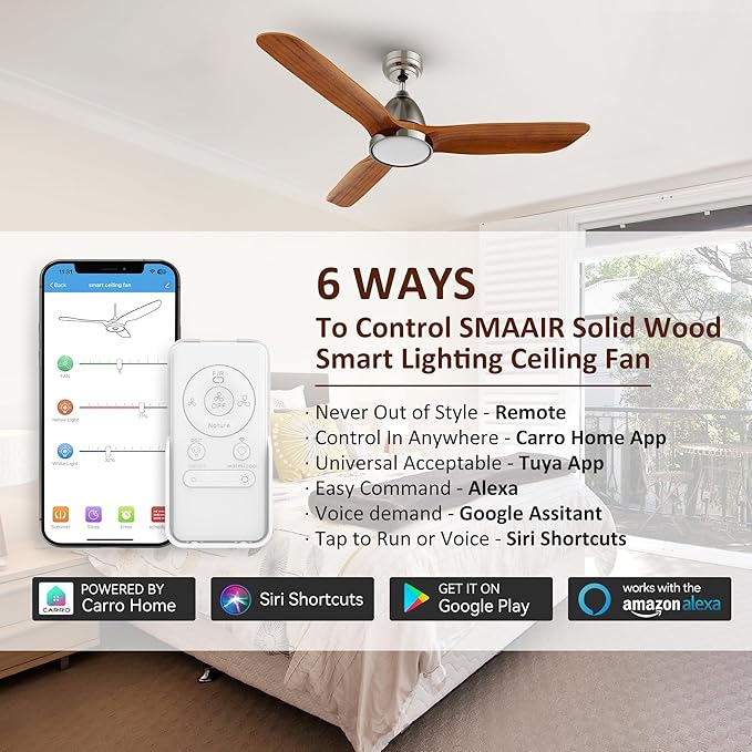 SMAAIR Walnut Solid 3- Blade Ceiling Fans - Image 2