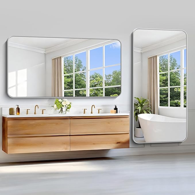 Silver Bathroom Mirror, 72 x 36 Inch Large Rectangle Mirror, Rectangular Vanity - Image 7