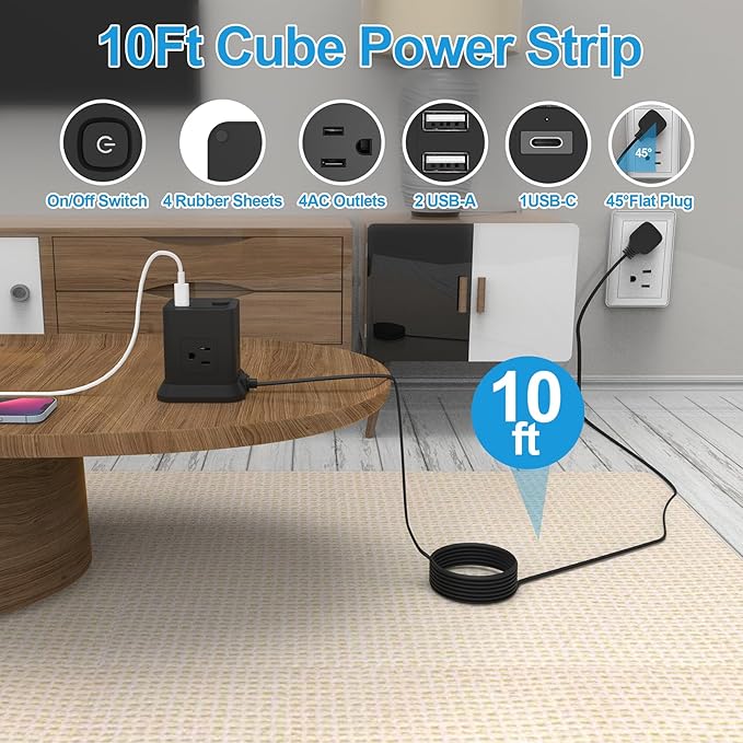 Power Strip with USB C Ports, FDTEK Power Cube with USB C, PD 20W Fast Charge - Image 5