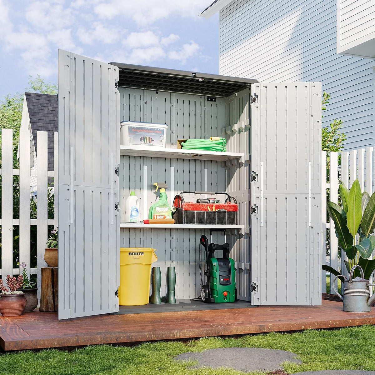 aoxun 64 cu.ft resin outdoor storage shed with, main product view