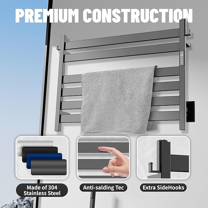 K&KALONZO Towel Warmer for Bathroom, Wall-Mounted 6-Bar Heated Towel Rack - Image 7
