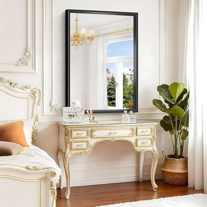 Bathroom Mirror, 42 x 30 Inch Brushed Black Rectangle Mirror, 0.6" Thickened - Image 4
