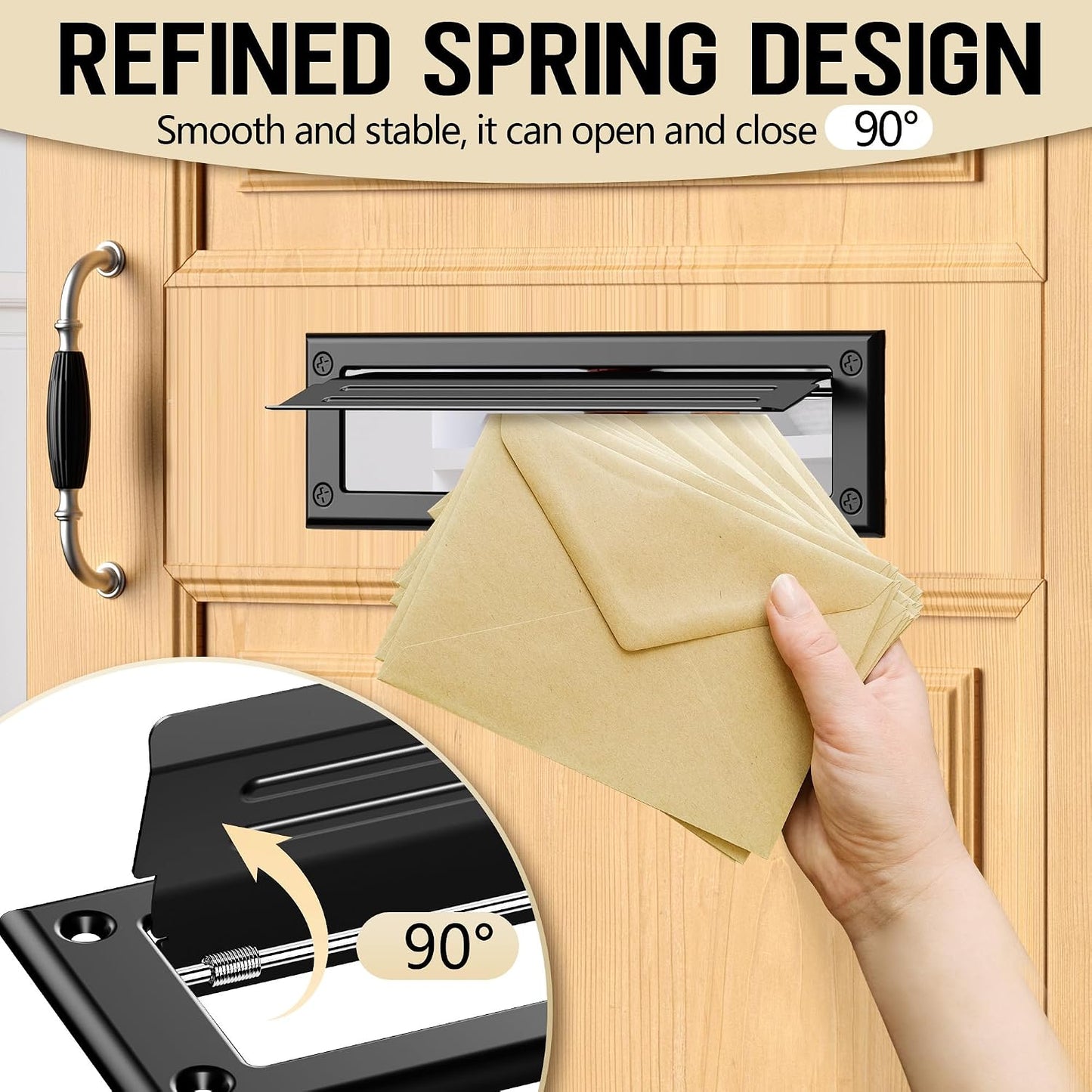 10 inch Mail Slot for Front Door, Stainless Steel Mail Slot Cover | With Pre-Drilled Holes Screws Included, Easy to Install, Heavy Duty Inner Frame, Water Resistance, 10"×3", Black