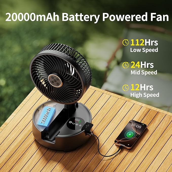Socool 20000mAh Portable Fan Foldable Wireless Battery Rechargeable - Image 2