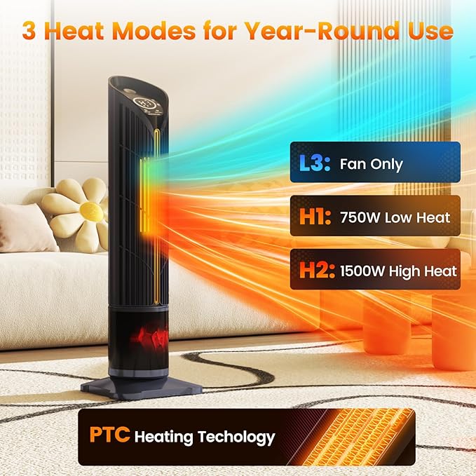 Auertech 28" Space Heater with Humidifier & LED Lights, 3 in 1 Electric Space - Image 5